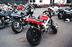 Five of the HBON member's bikes wait in the paddock.